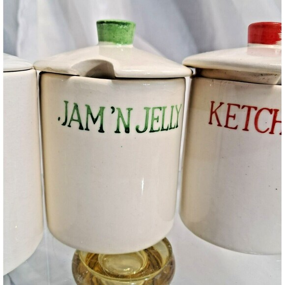 Vintage 60's Kitchen King Condiment Set Jam Jelly Ketchup Mustard FLAW - Picture 2 of 12